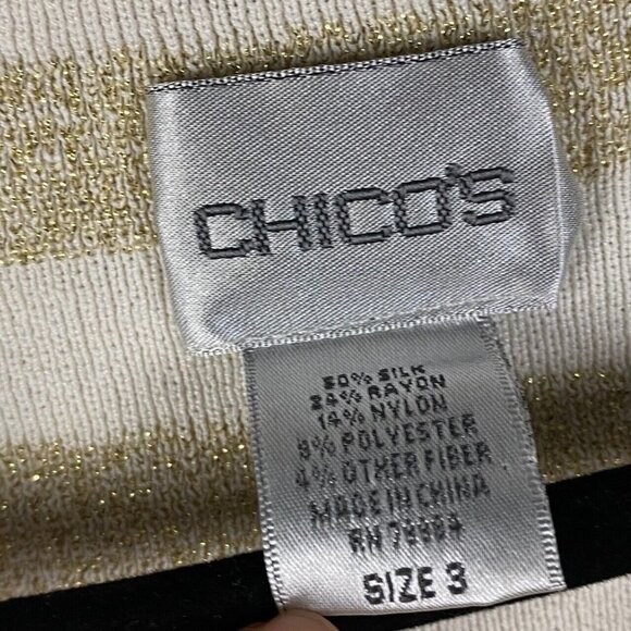 Chicos Sweater Womens 3 US XL Silk Blend Gold Metallic Sparkle Notch V Neck - Picture 4 of 8